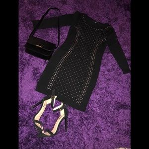 Black Body Con Dress w/silver accents